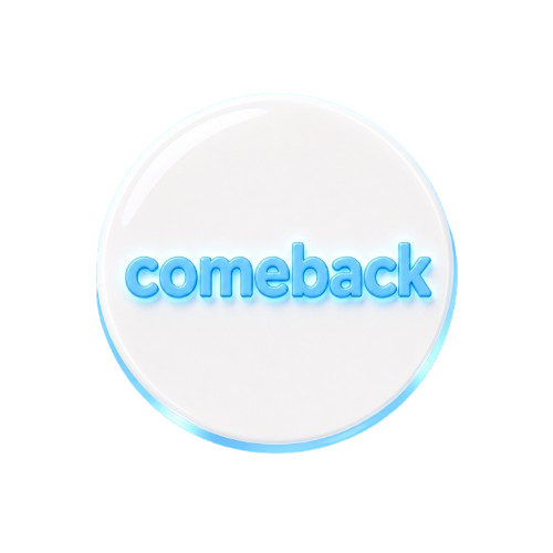 Rund comeback-logga i vitt och blått
